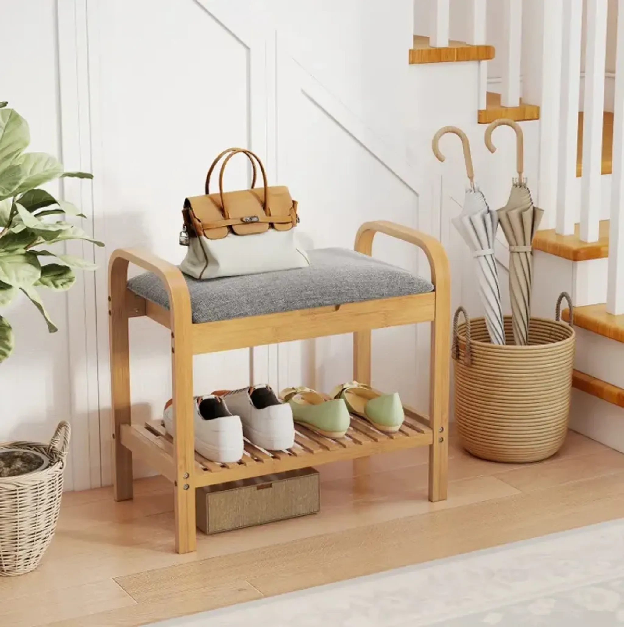 2 Tier Shoe Rack Bench With Flip Top Storage Costway | Furniture.com