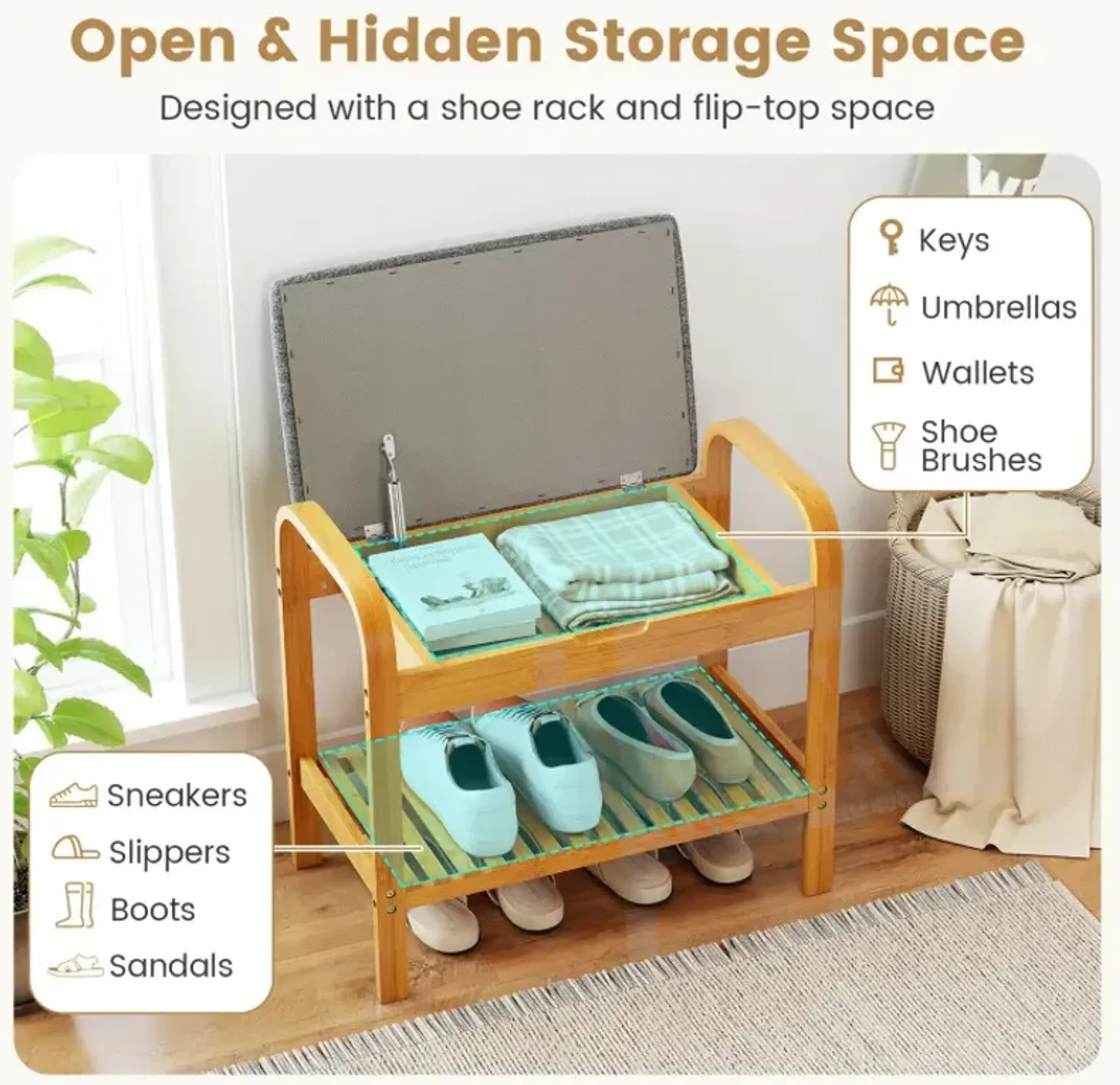2 Tier Shoe Rack Bench With Flip Top Storage Costway | Furniture.com