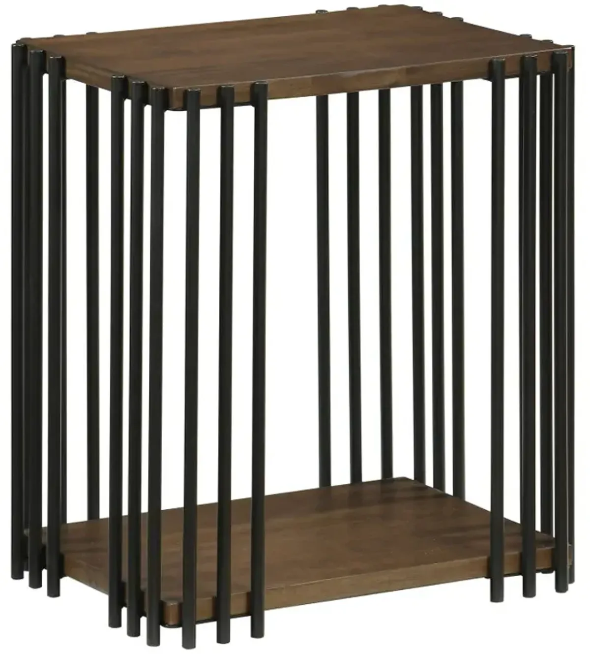 Rubber Wood Side Table with 2-Layer Storage Shelves and Metal Frame