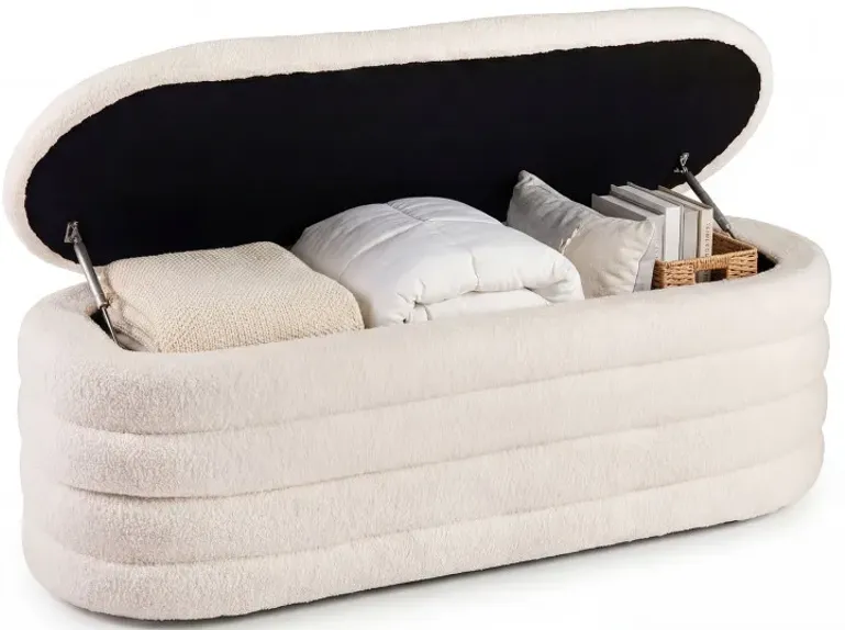 Upholstered Fabric Storage Ottoman Bench for End of Bed with 2 Struts