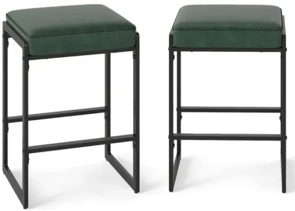 26 inch Bar Stools Set of 2 Counter Height Barstools with Faux Leather Upholstered Seat
