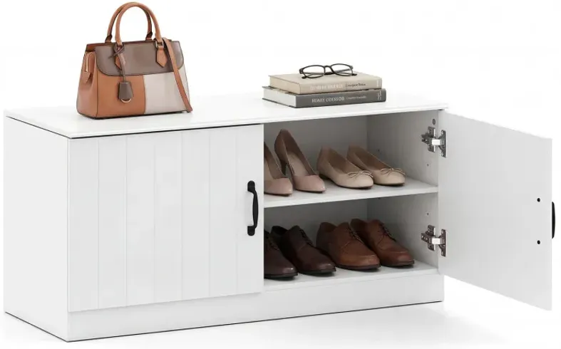 2-Door Shoe Bench Shoe Storage Cabinet with Adjustable Shelves