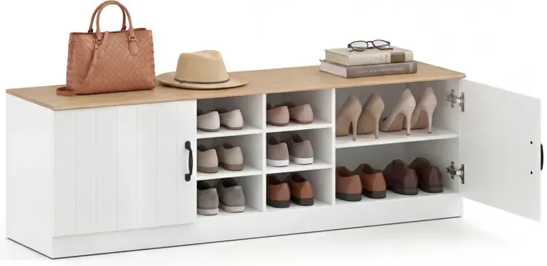 2-Door Shoe Bench Storage Cabinet with Adjustable Shelves