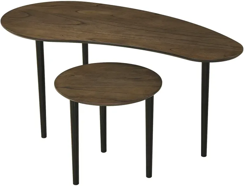 2 Pieces Mid Century Nesting Tables with Rubber Wood Legs