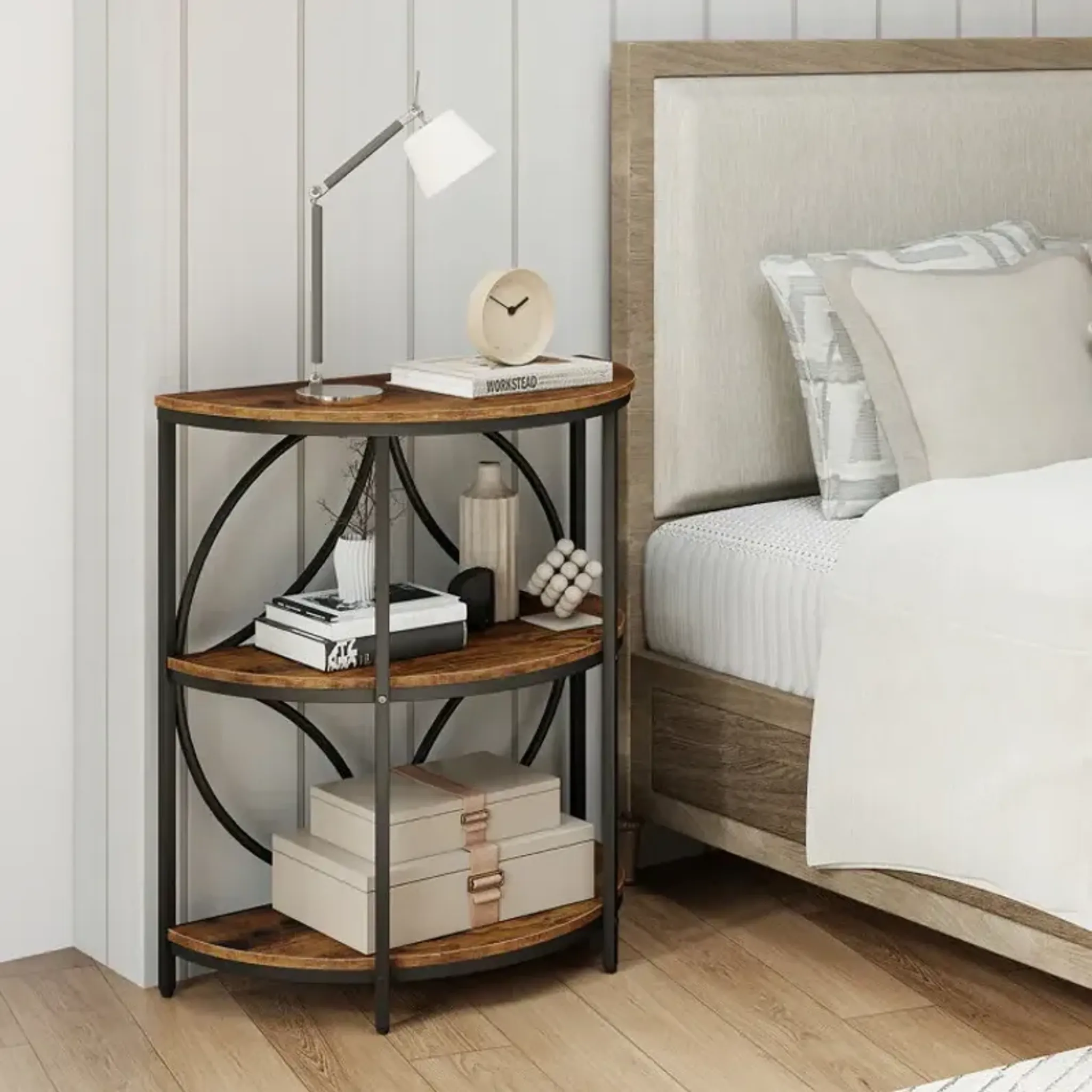 Narrow Side Table With Study Metal Frame And Storage Shelves Costway ...