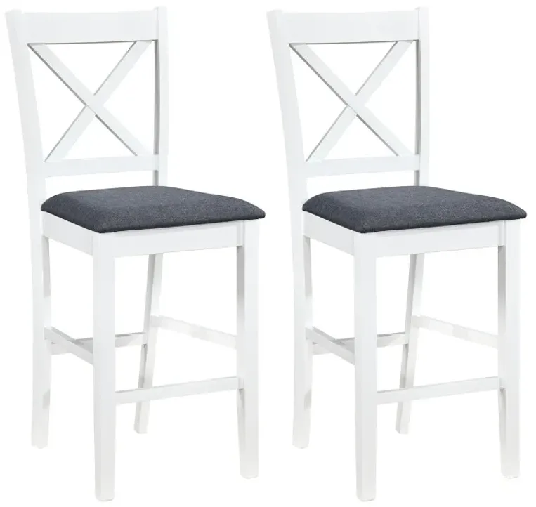 Set of 2 X-Back Bar Stools with Upholstered Cushioned Seats