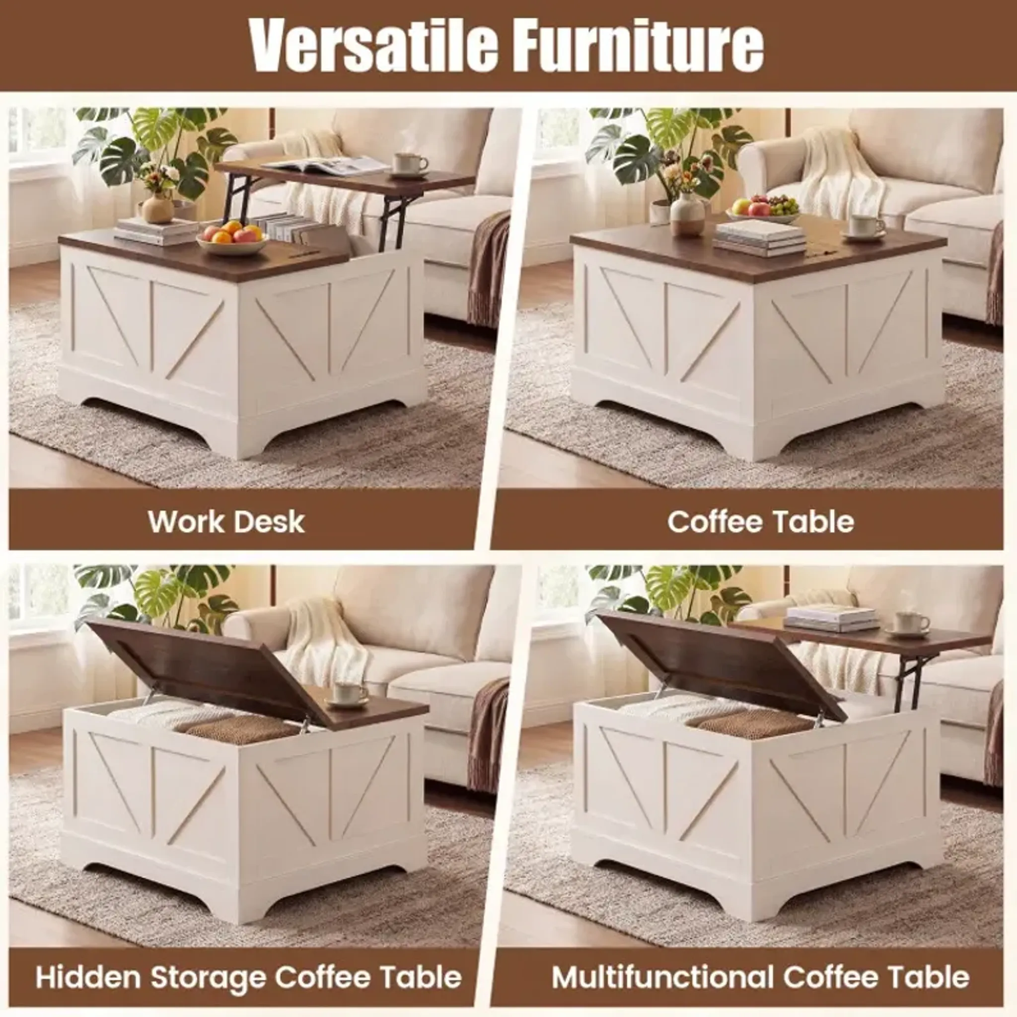 31 5inch Square Coffee Table With Lifting Tabletop And Hidden ...