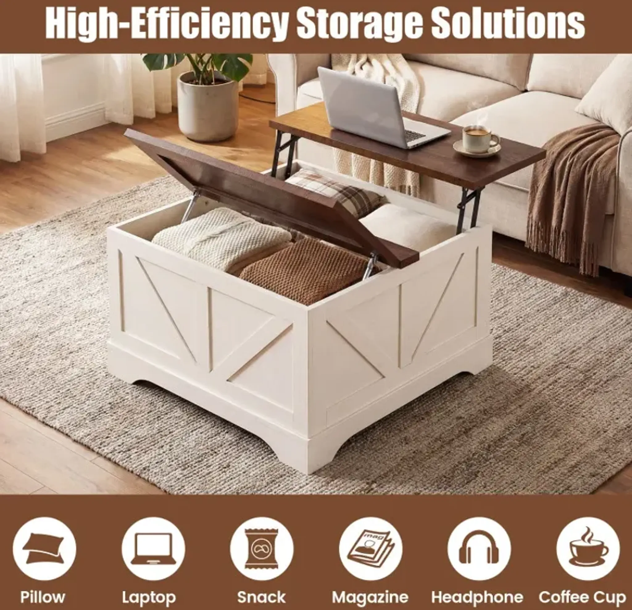 31 5inch Square Coffee Table With Lifting Tabletop And Hidden ...