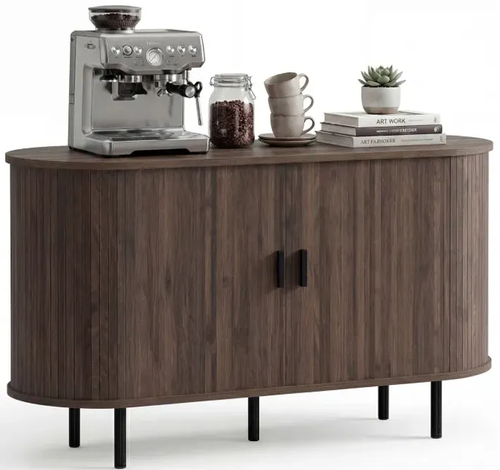 47 Inch Fluted Sideboard Buffet Cabinet with Tambour Sliding Doors and Metal Legs