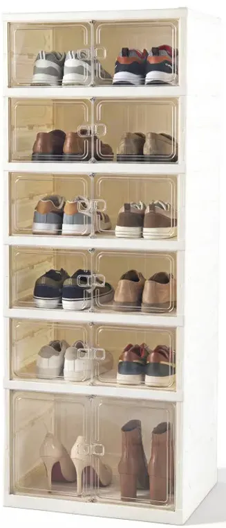 Foldable Shoe Rack Organizer 12-Pair 6-Tier Collapsible Shoe Cabinet