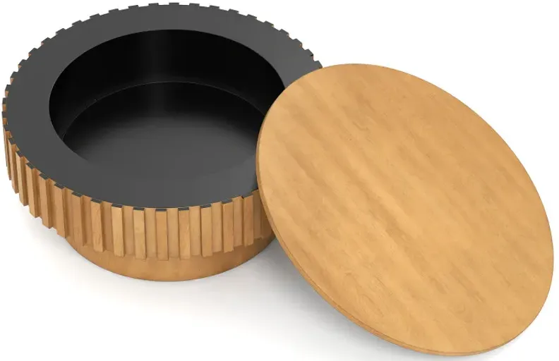 Round Coffee Table with Storage Modern Wooden Drum Coffee Table with Hidden Compartment