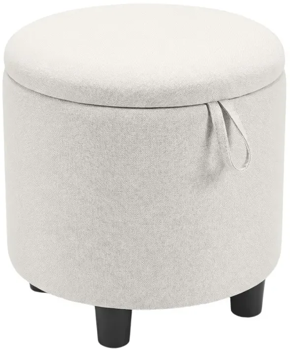 Round Storage Ottoman Linen Fabric Upholstered Footrest Stool
