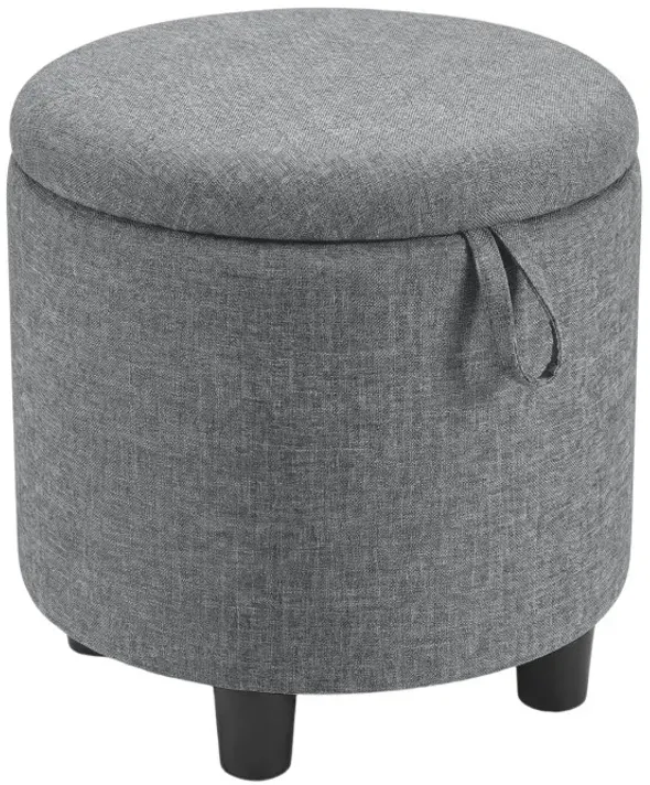 Round Storage Ottoman Linen Fabric Upholstered Footrest Stool