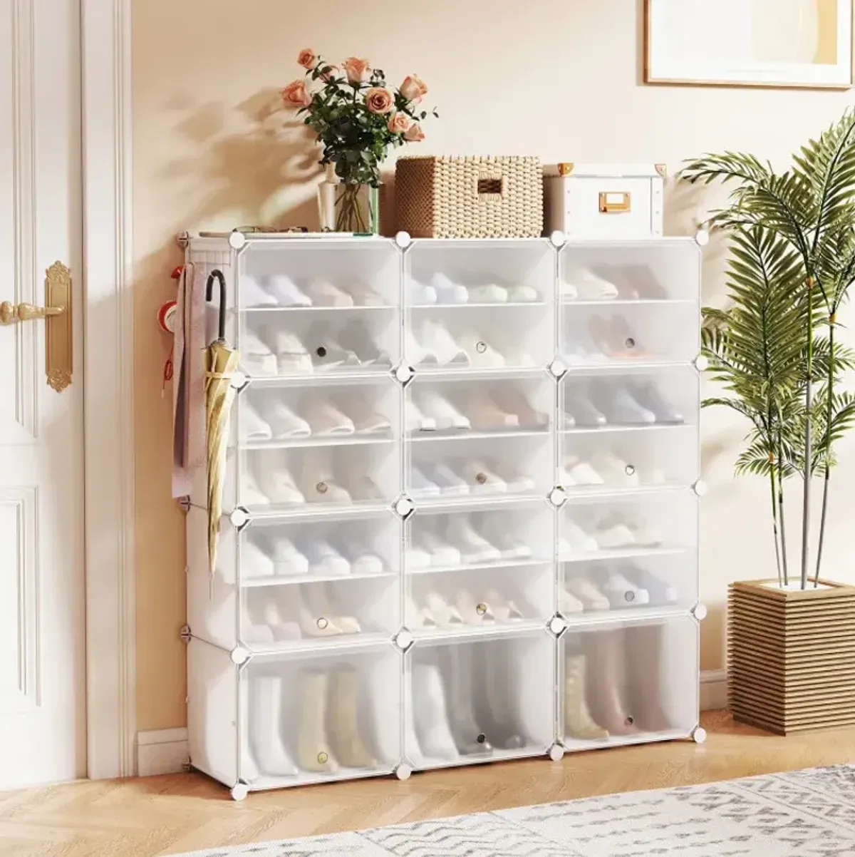 12-Cube 48 Pairs Portable Shoe Shelves with Hook