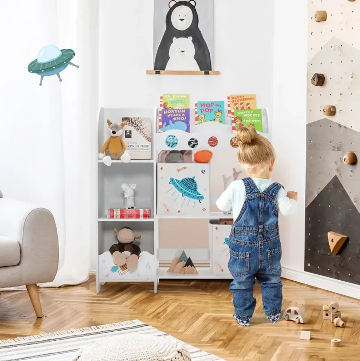 Wooden Storage Cabinet with Storage Bins for Children