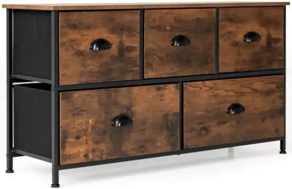 Dresser Organizer with 5 Drawers and Wooden Top