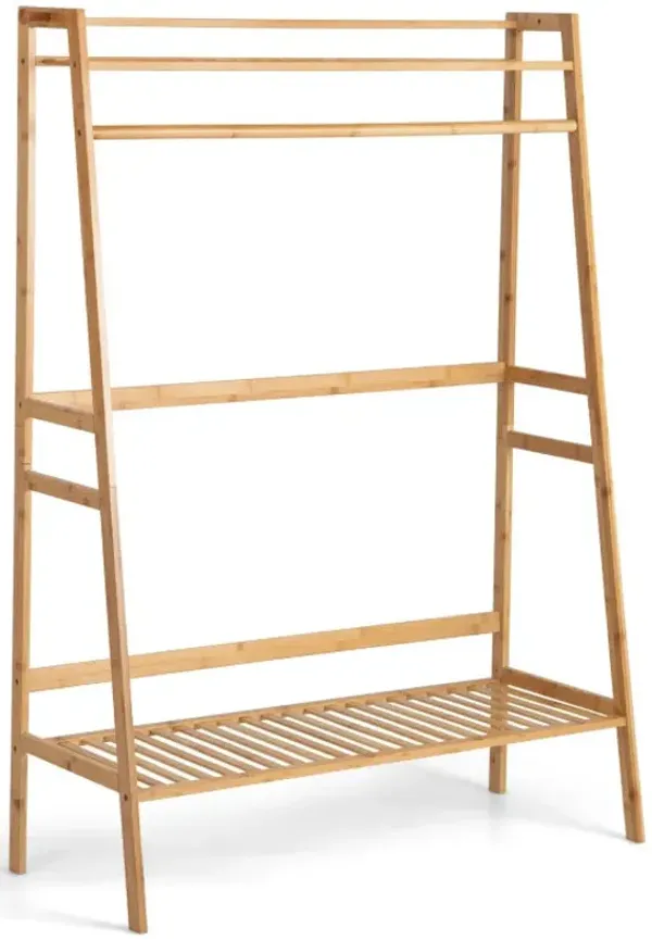 Bamboo Clothing Rack with Storage Shelves