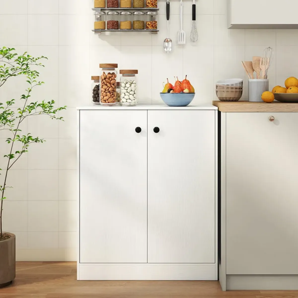 2 Door Storage Base Cabinet with 3-Tier Shelf