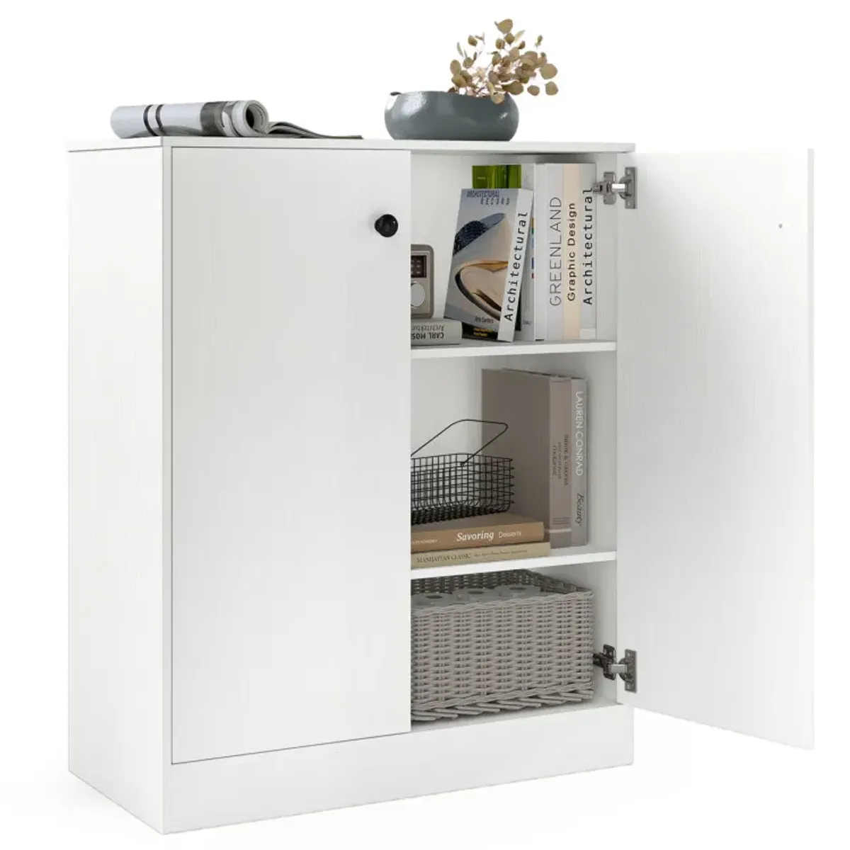 2 Door Storage Base Cabinet with 3-Tier Shelf