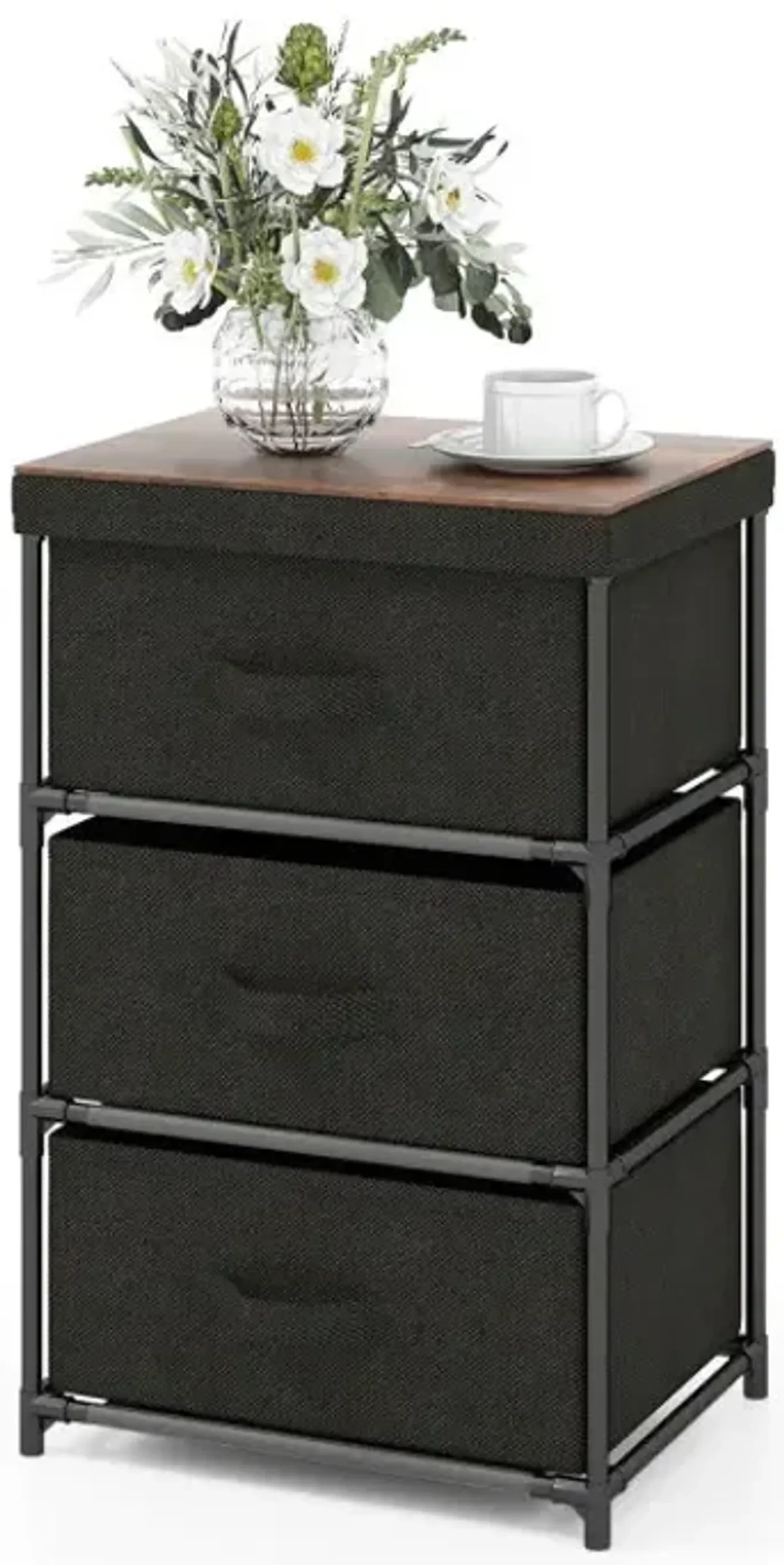 3-Tier Fabric Nightstand with Sturdy Metal Frame