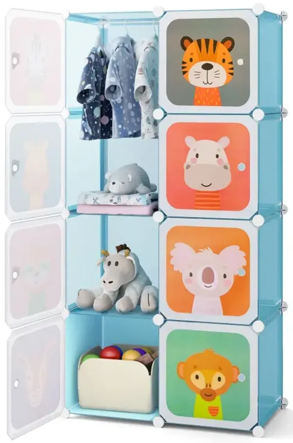8-Cube Kids Wardrobe Closet with Clothes Hanging Section and Doors