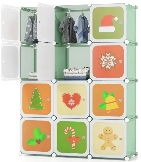 12 Cube Kids Wardrobe Closet with Hanging Section and Doors