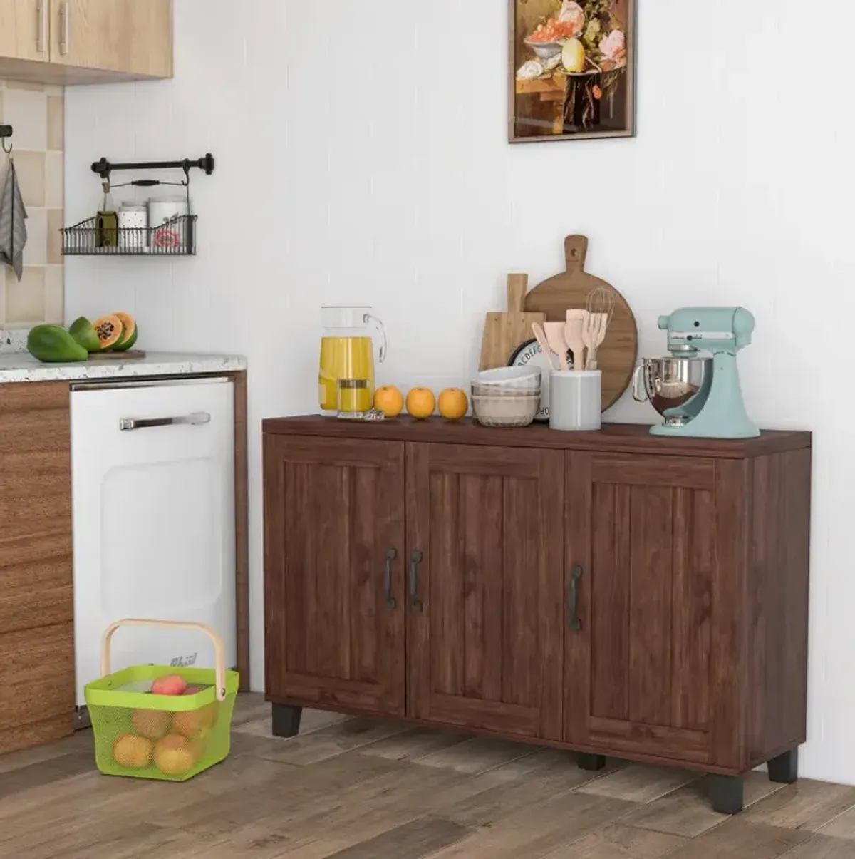 3-Door Buffet Sideboard with Adjustable Shelves and Anti-Tipping Kits