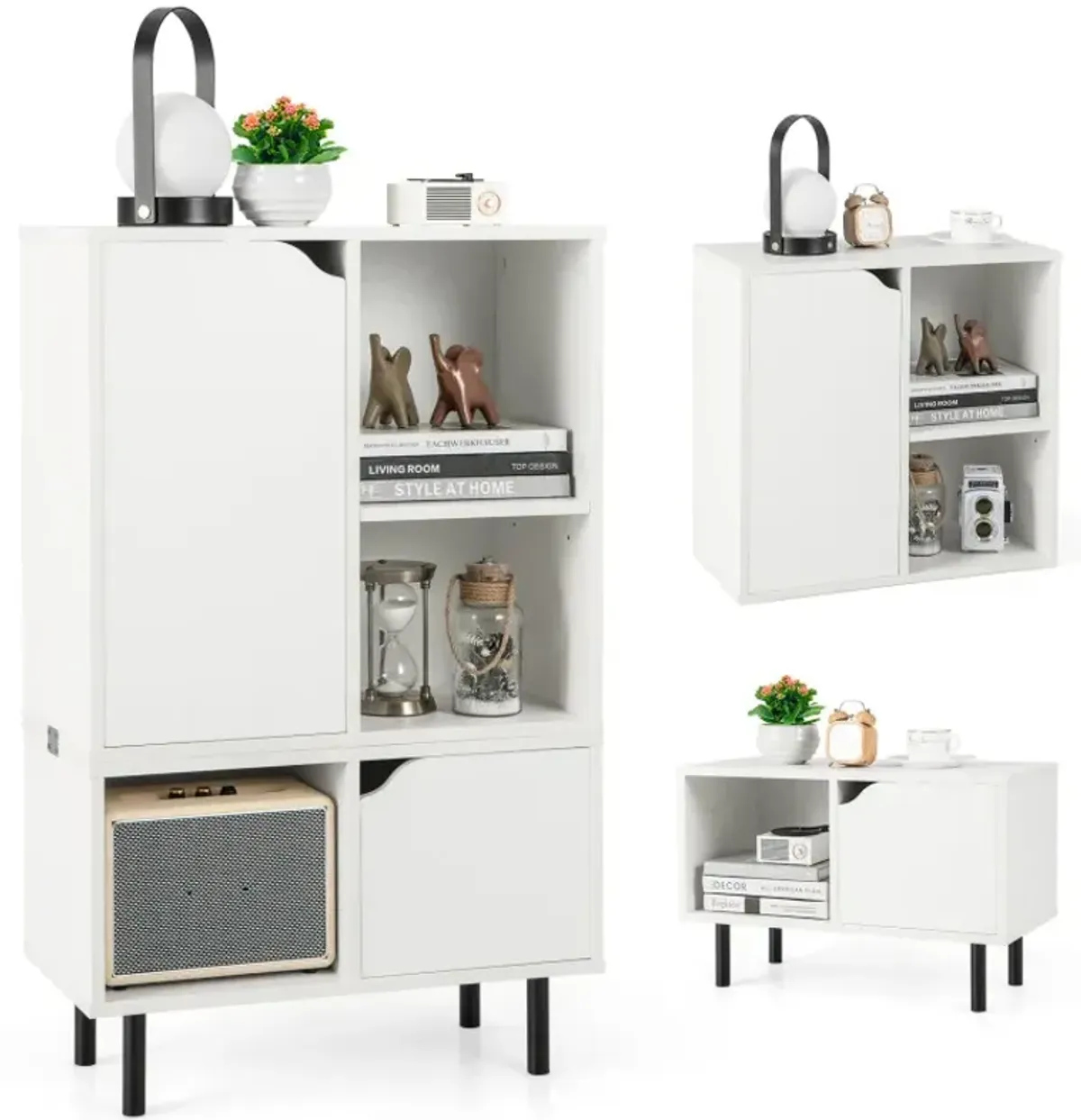 Stackable Bookcase with Adjustable Shelf and Cubes