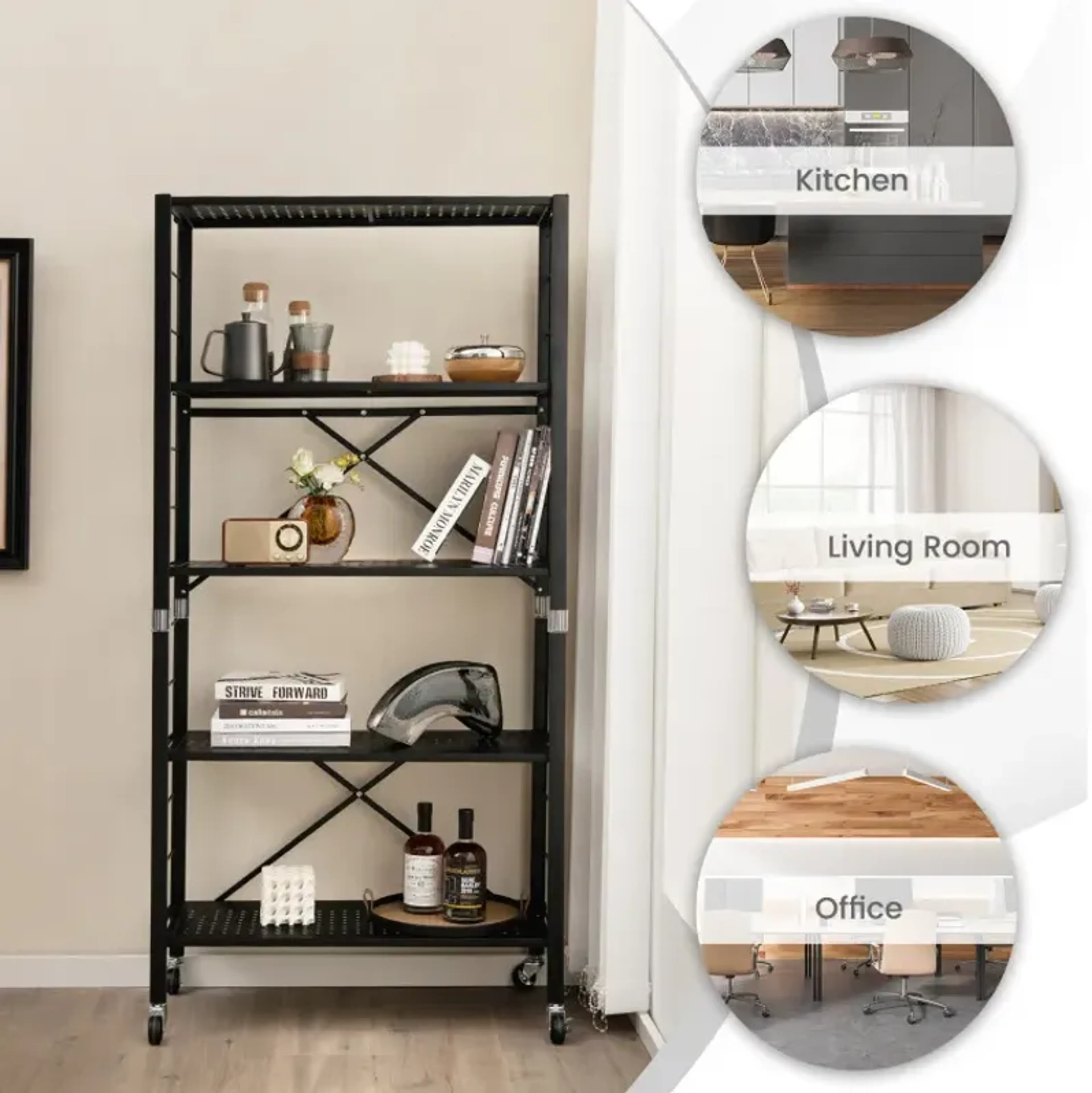 5 Tier Adjustable Shelves On Wheels For Garage Kitchen Balcony Costway ...