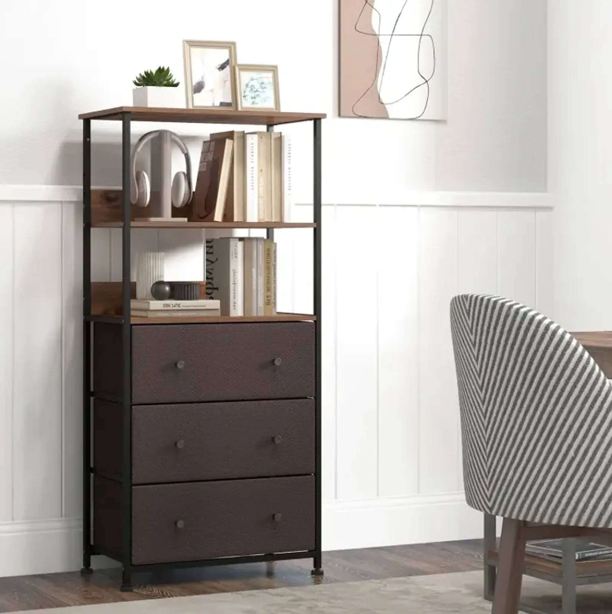 Chest of Fabric Drawer with 3 Folding Fabric Drawers and Anti-tipping ...