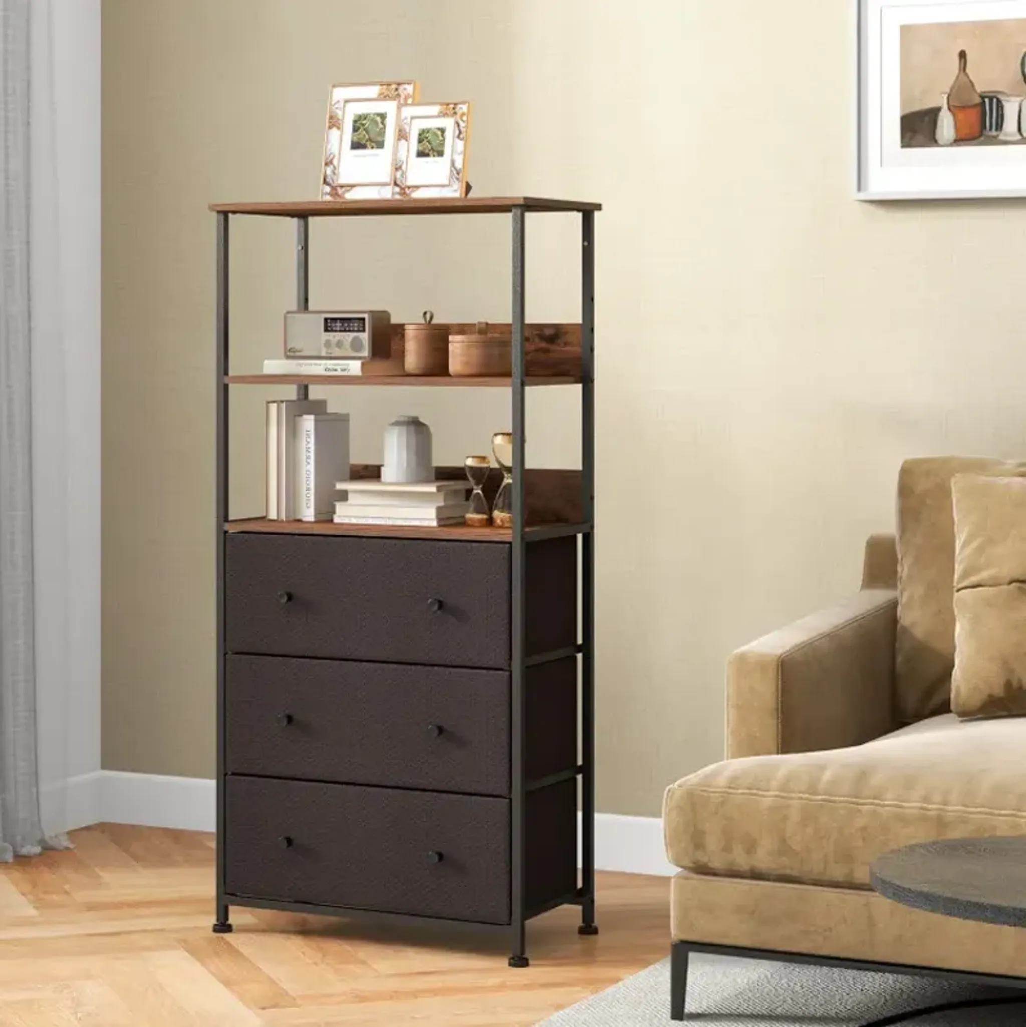 Chest Of Fabric Drawer With 3 Folding Fabric Drawers And Anti Tipping ...
