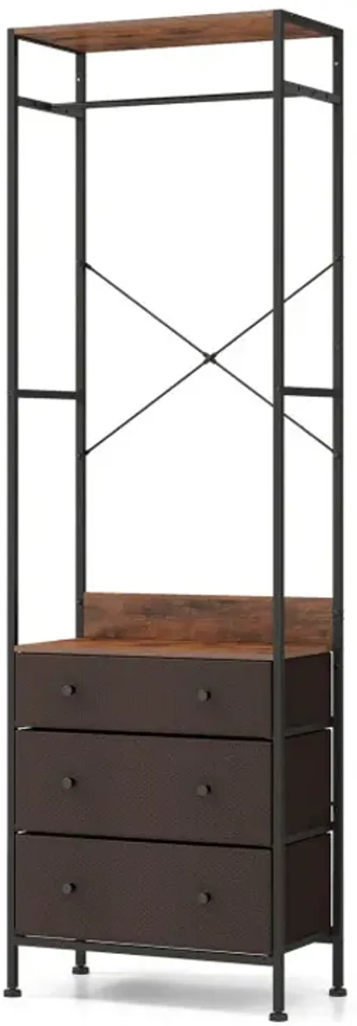 Freestanding Closet Organizer with 3-position Hanging Rod and Storage Shelves