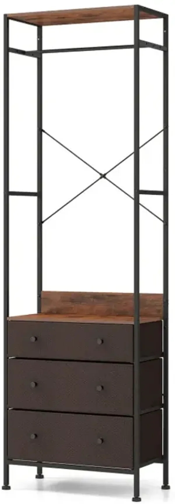 Freestanding Closet Organizer with 3-position Hanging Rod and Storage Shelves