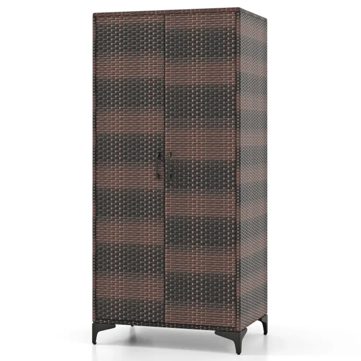 62 Inch Wicker Wardrobe with 2 Doors PE Rattan Closet with Hanging Rod
