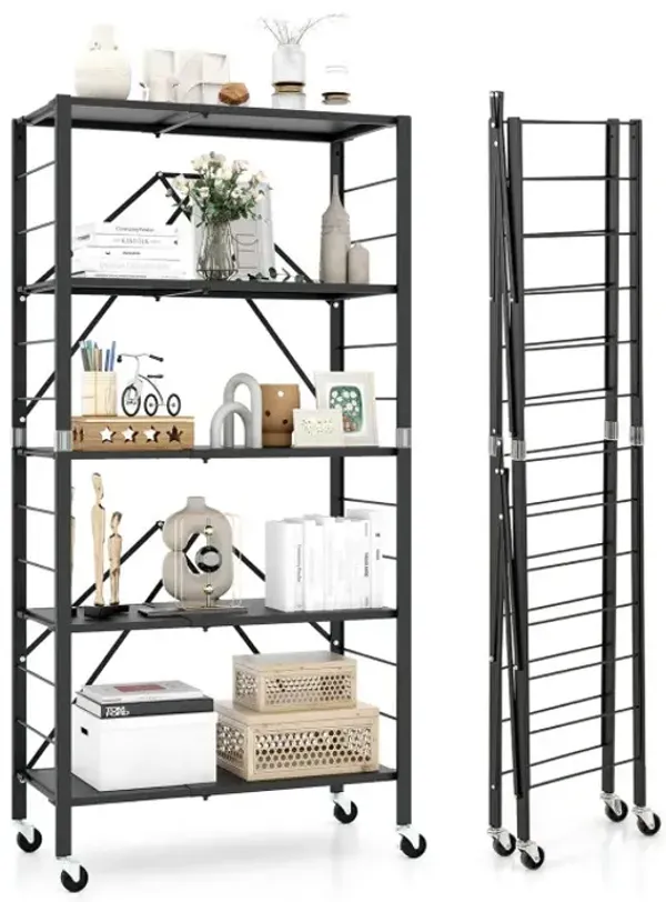 5-Tier Foldable Storage Shelf with Wheels