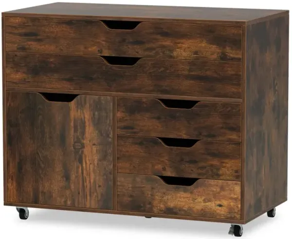 Modern Vertical 5-Drawer Mobile Chest with Door 5 Casters