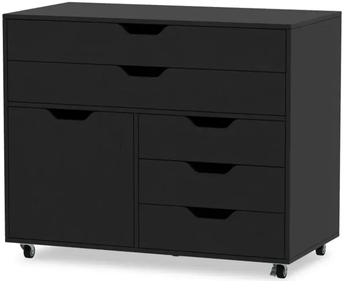 Modern Vertical 5-Drawer Mobile Chest with Door 5 Casters