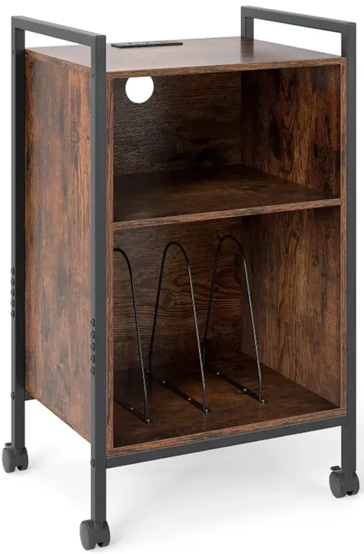 Mobile Record Player Stand with Power Outlet