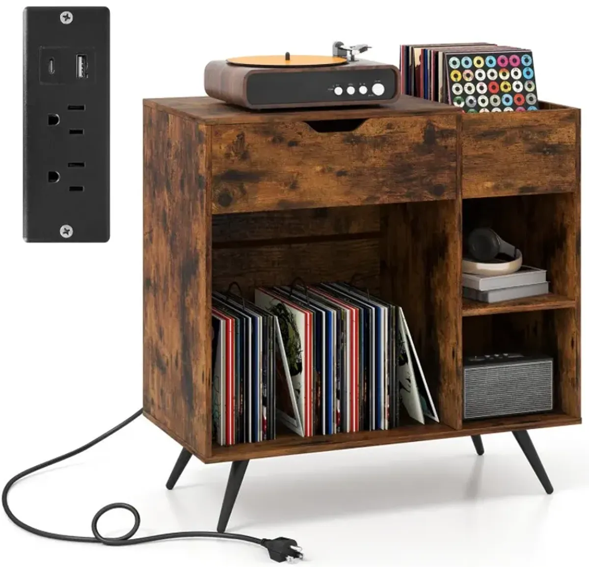 Record Player Stand with Power Outlet