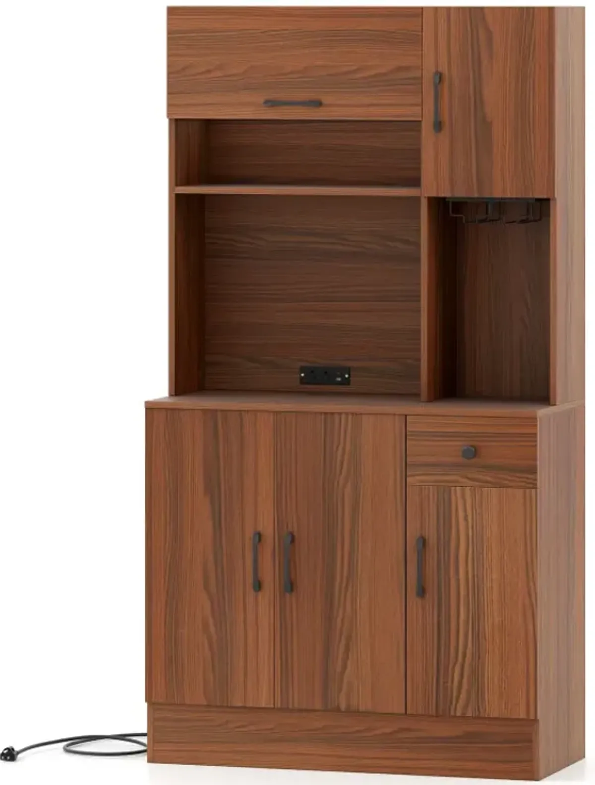 66 inch Pantry Cabinet with Charging Station and Microwave Stand