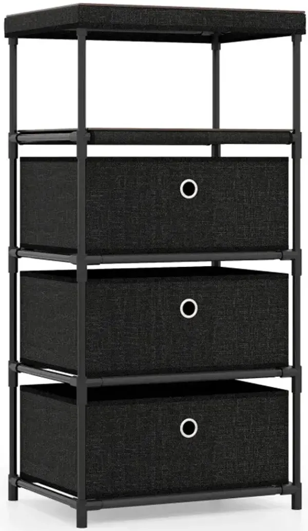 Dresser with 3/4 Drawers Fabric Storage Tower with Wood Top and Metal Frame