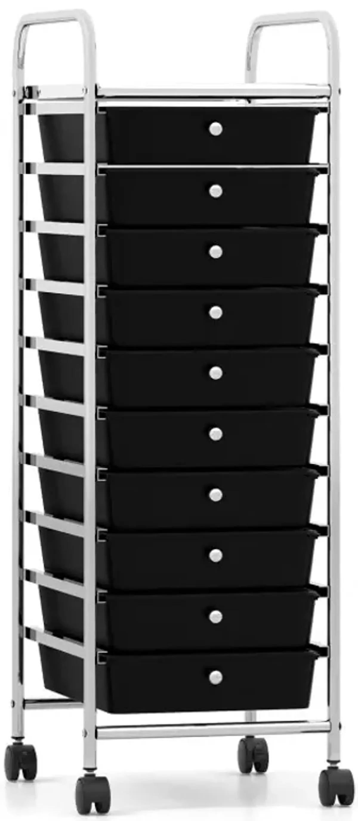 10-Drawer Rolling Storage Cart with Metal Frame and Lockable Universal Wheels