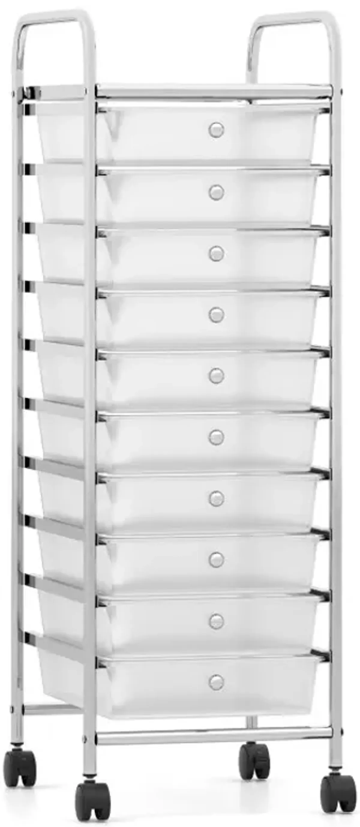 10-Drawer Rolling Storage Cart with Metal Frame and Lockable Universal Wheels
