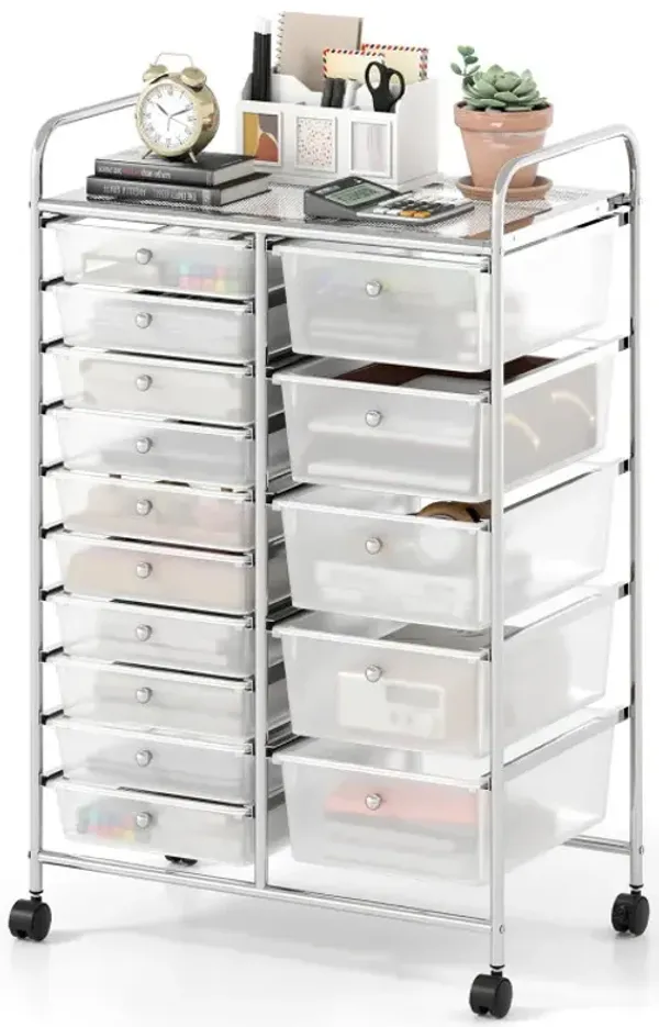 Rolling Storage Cart 15-Drawer Trolley with Chrome Plated Metal Frame