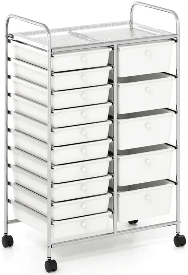 Rolling Storage Cart 15-Drawer Trolley with Chrome Plated Metal Frame