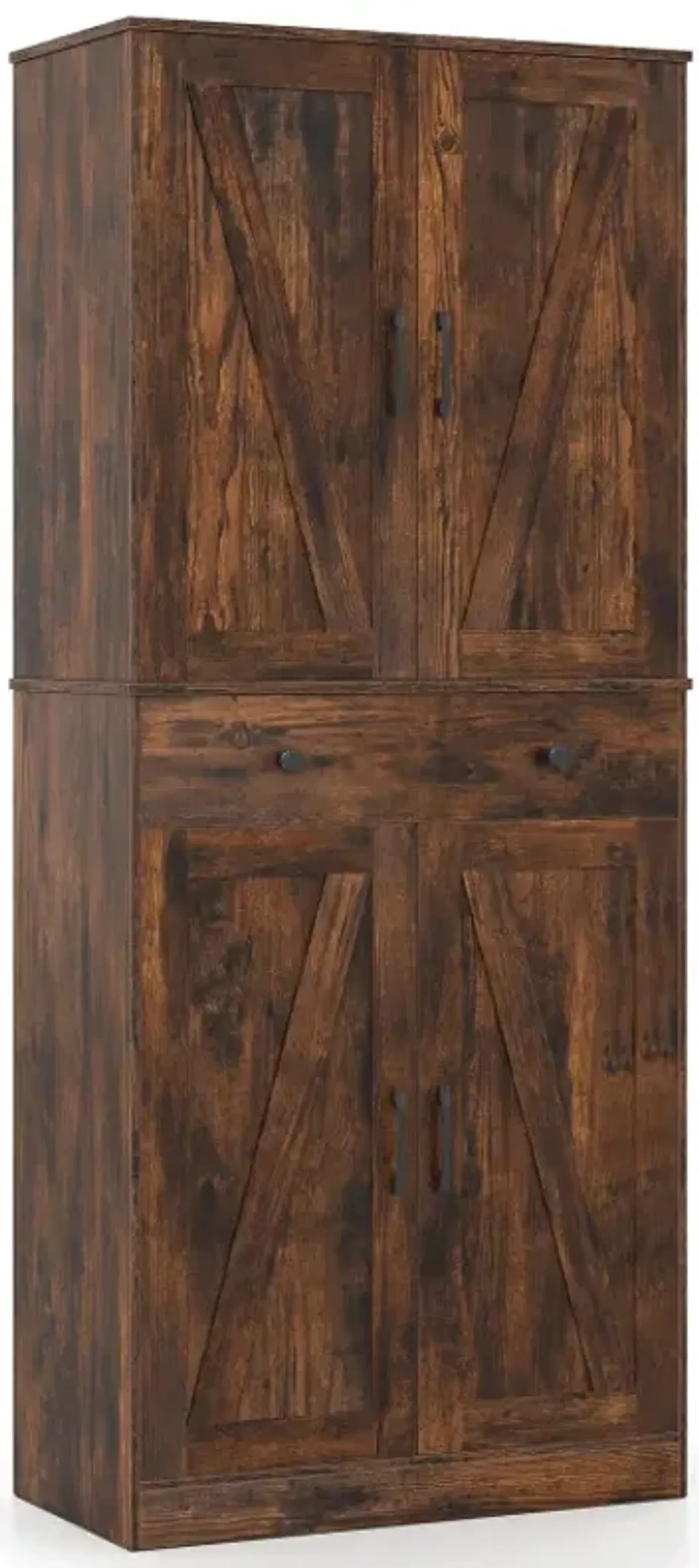 72 Inch Tall Modern Farmhouse Cupboard Cabinet with 4 Barn Doors