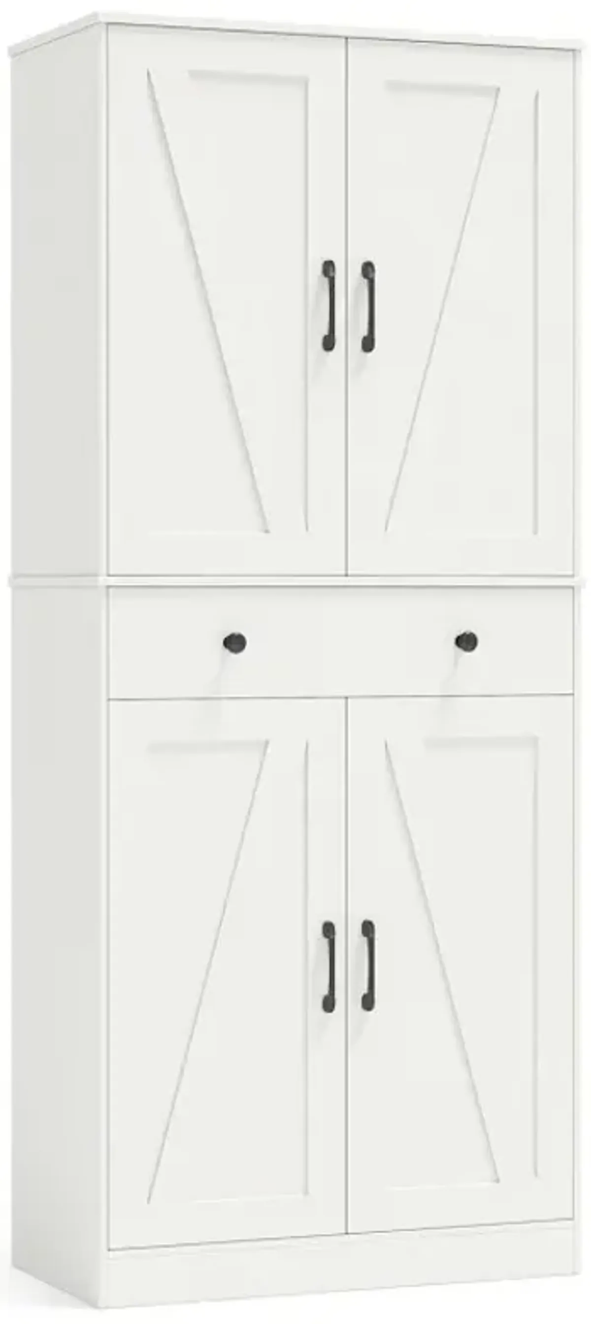 72 Inch Tall Modern Farmhouse Cupboard Cabinet with 4 Barn Doors