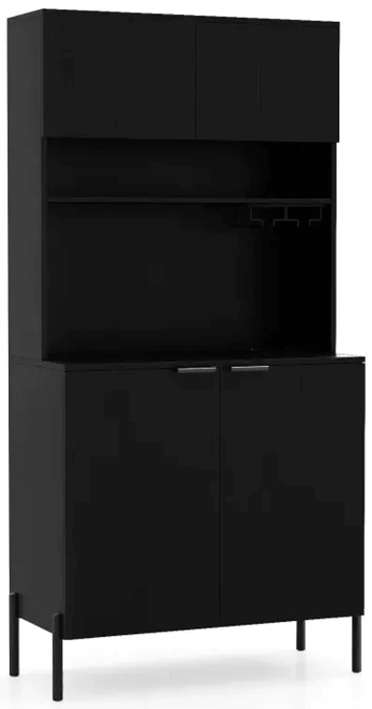 64.5 Inches Tall Kitchen Pantry Cabinet with Charging Station and Wine Glass Rack