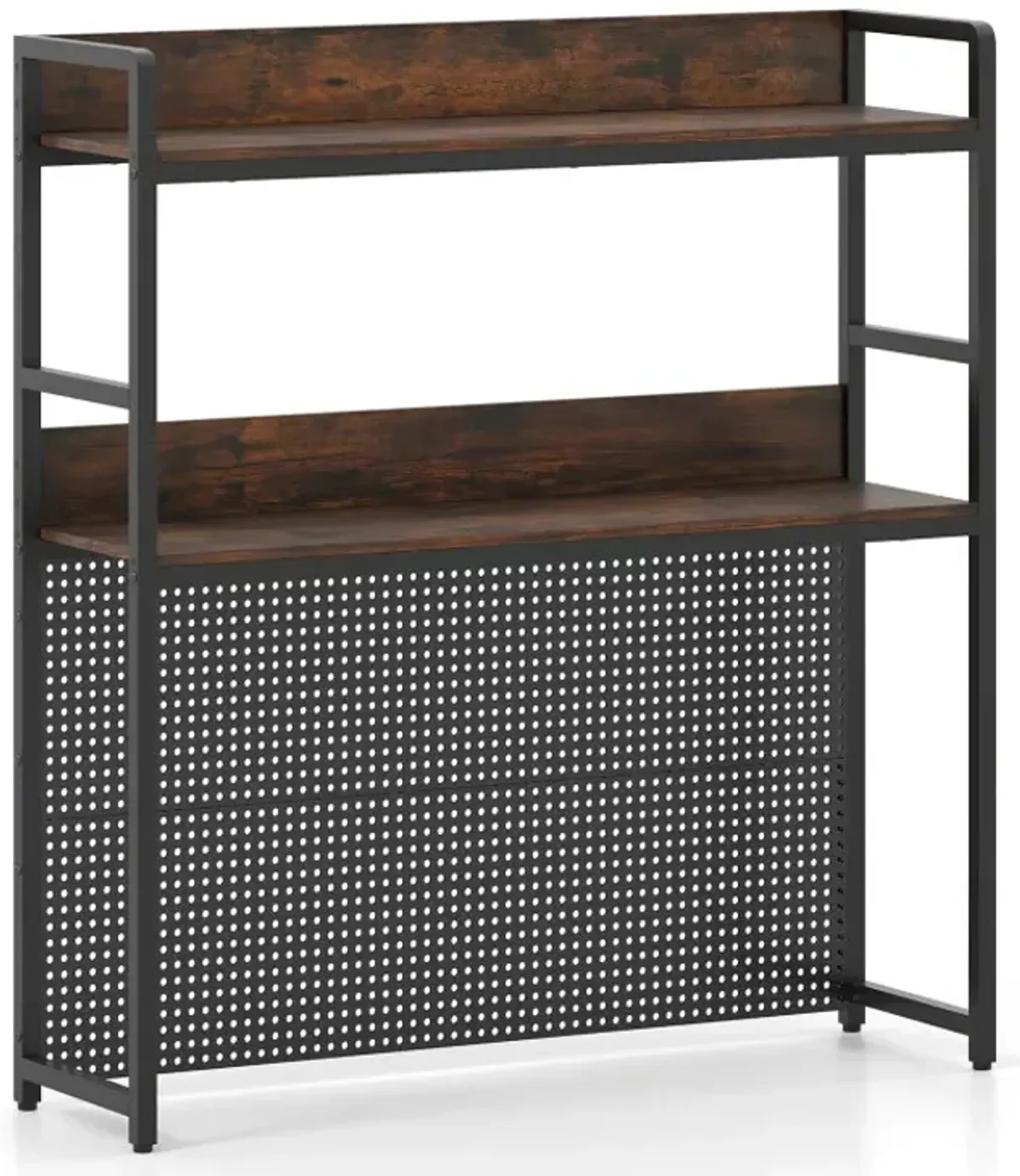 Multipurpose 2-Tier Desktop Bookshelf with Pegboard for up to 32 Inch Computer Monitor