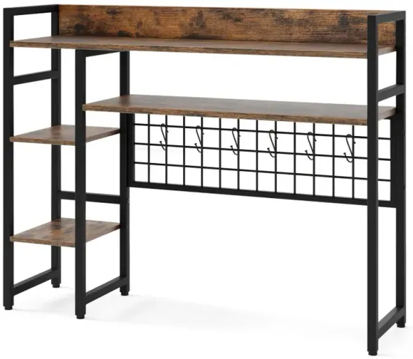 4-Tier Desk Shelf Desktop Display Rack with Metal Grid Panel and 6 Hooks